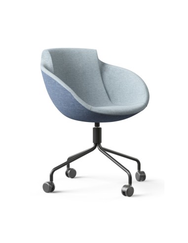 Chaise de bureau Tula sur base à roulettes, assise tissu gris bleu – Tula