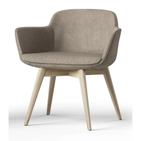Fauteuil Danae rembourré en tissu brun sur base bois naturel – Danae