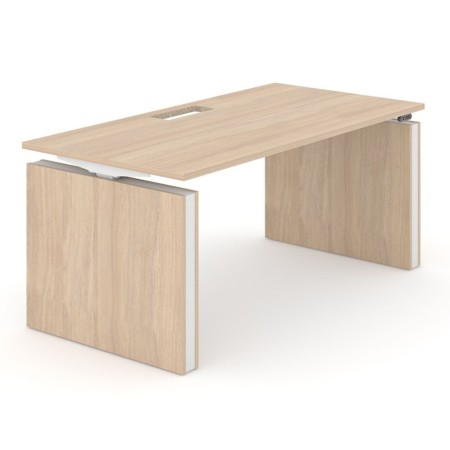 Bureau bois clair avec top access et pieds panneaux, réglable en hauteur