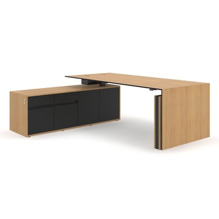 Bureau assis debout en placage avec caisson de rangement