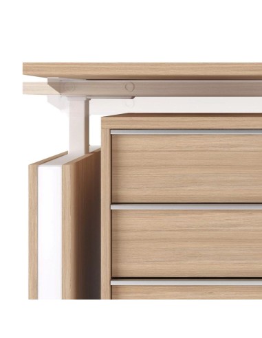 Détail du chant du plateau bois et assemblage du bureau Motion Bench – Motion Bench