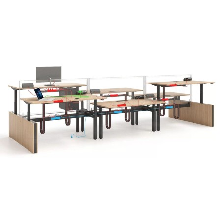 Espace collaboratif aménagé avec plusieurs postes Motion Bench gestion des câbles – Motion Bench