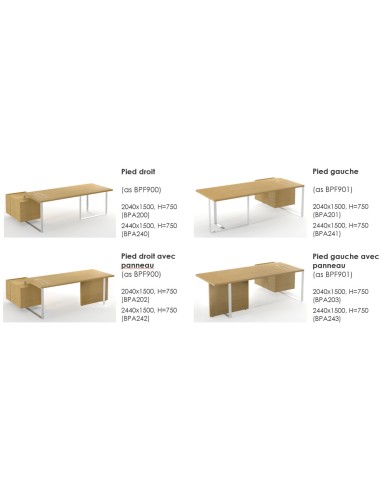 Bureaux PLANA avec pieds métal blancs, versions avec ou sans panneau latéral