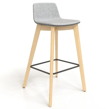 Tabouret haut 64 cm avec assise tissu gris clair et piètement bois naturel – TWIST&SIT
