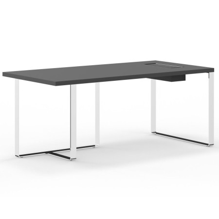 Bureau de direction noir design moderne PLANA avec passe câbles