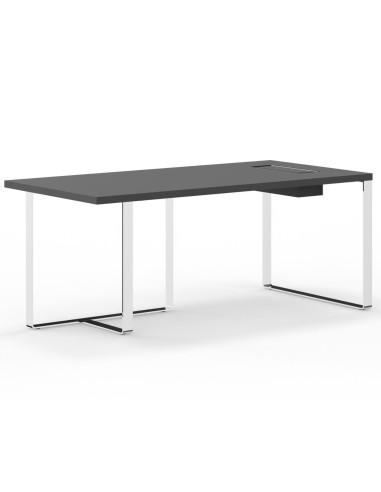 Bureau de direction noir design moderne PLANA avec passe câbles