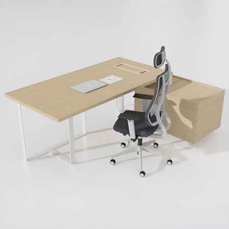 Bureau de direction avec caisson de rangement en bois clair PLANA executive