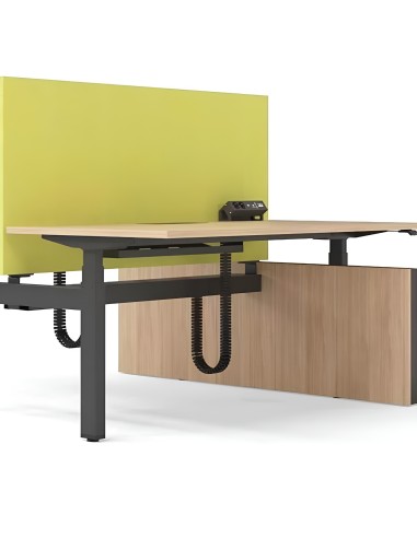Bureau bench réglable avec cloison verte et gestion des câbles intégrée MOTION