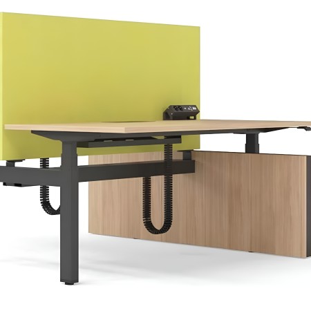 Bureau bench réglable avec cloison verte et gestion des câbles intégrée MOTION