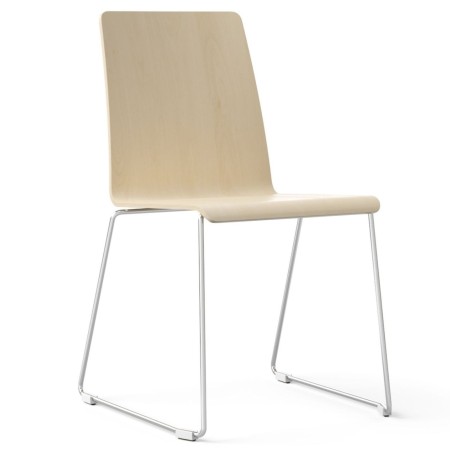 	Chaise visiteur Moon Wood avec coque bois clair et piètement blanc – Moon Wood