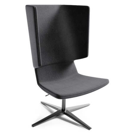 Fauteuil acoustique gris avec dossier haut et base noire, idéal salle d’attente
