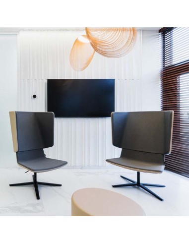 Fauteuil acoustique TWIST&SIT bicolore avec dossier haut et base étoile, pour salle d’attente ou espace lounge"