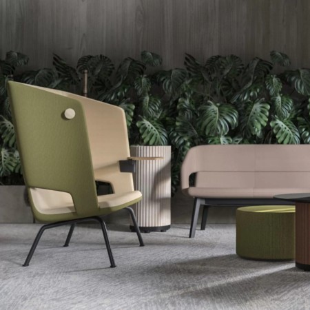 Fauteuil lounge acoustique bicolore avec dossier haut et pieds métal – TWIST&SIT Soft