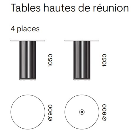 Table haute de réunion PARTHOS - dimensions