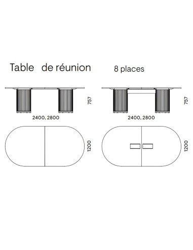 Dimensions table de réunion 8 personnes avec colonnes acoustiques - PARTHOS
