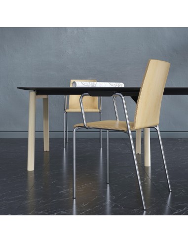 Chaise Moon Wood avec accoudoirs de réunion avec pieds en métal