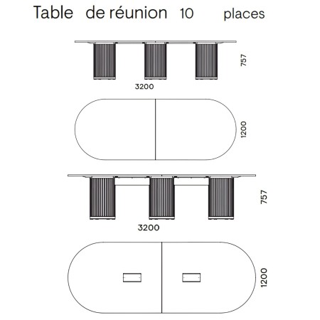 Dimensions table de conférence 10 personnes avec colonnes acoustiques - PARTHOS