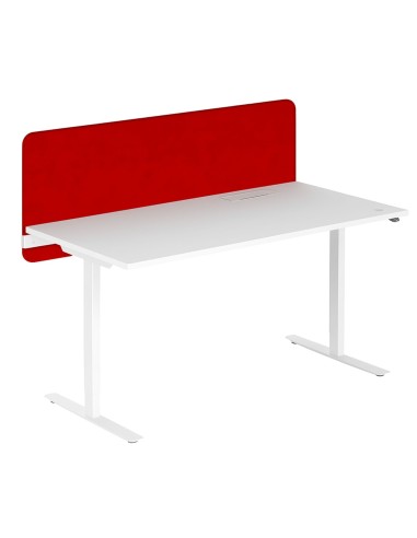 Panneau acoustique rouge central fixé à un bureau assis-debout – réduction du bruit et intimité