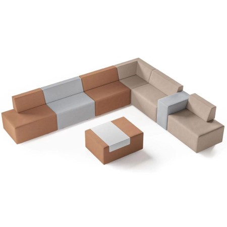 	Système modulaire avec poufs bruns, beiges et gris