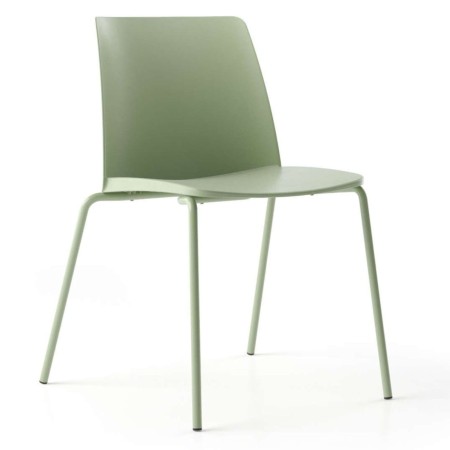 	Vue de profil d’une chaise Polytone L minimaliste en polypropylène vert
