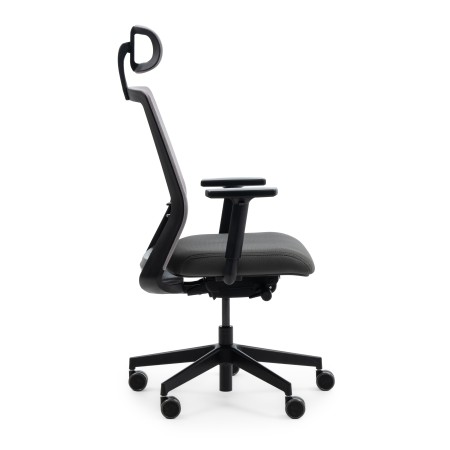 Vue de profil de la chaise de bureau avec roulettes Milla Plus