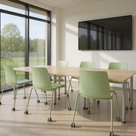 Chaise verte Polytone L à roulettes – vue de trois quarts 2