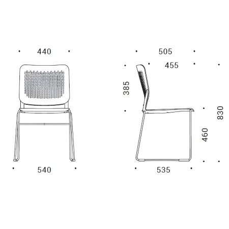 Dimensions de la chaise avec pied traîneau WAIT