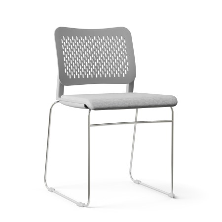 Siège gris avec assise recouverte et dossier ajouré