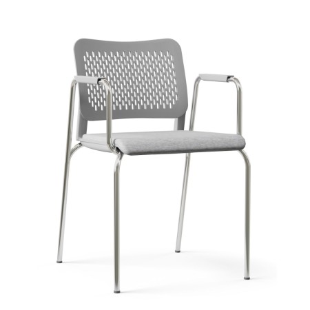 Chaise visiteur WAIT en plastique gris sur fond blancs avec piètement 4 pieds