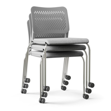 Chaises empilables avec roulettes et assises rembourrées