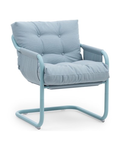 Chaise Barbara en tissu bleu clair, vue de trois quarts – Barbara