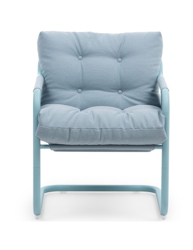 Chaise Barbara en tissu bleu clair, vue de face – Barbara