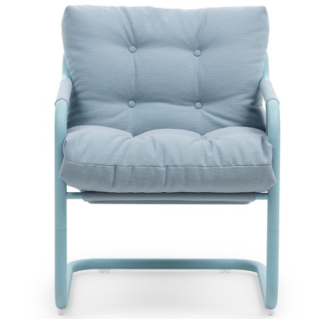 Chaise Barbara en tissu bleu clair, vue de face – Barbara