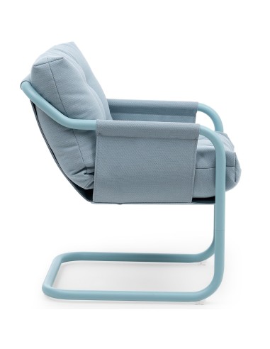 Chaise Barbara en tissu bleu clair, vue latérale gauche – Barbara