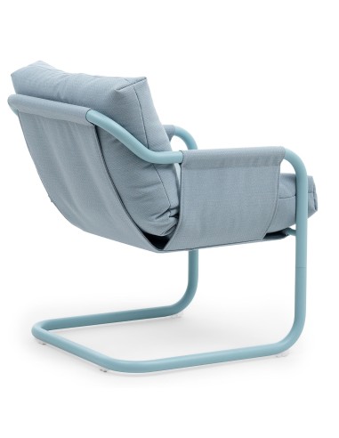 Chaise Barbara en tissu bleu clair, vue latérale droite – Barbara