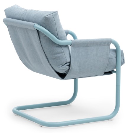 Chaise Barbara en tissu bleu clair, vue latérale droite – Barbara