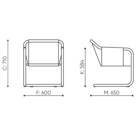 Dimensions fauteuil design rembourré avec piètement luge - Barbara