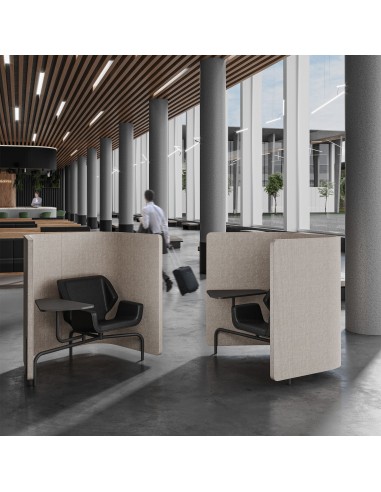 Deux fauteuils Booi Workstation gris dans un espace de réunion moderne – Booi Workstation