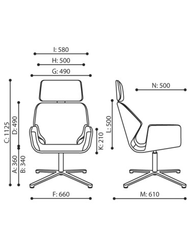 Dimensions du fauteuil Booi Lounge avec vues de face et de profil – Booi Lounge