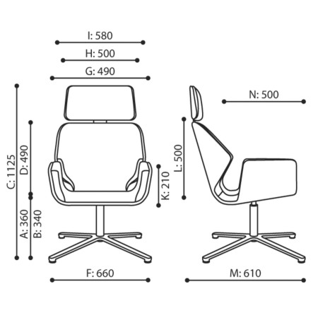 Dimensions du fauteuil Booi Lounge avec vues de face et de profil – Booi Lounge