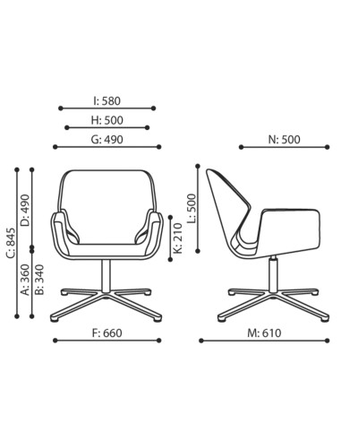 Dimensions du fauteuil Booi Lounge avec vues de face et de profil – Booi Lounge