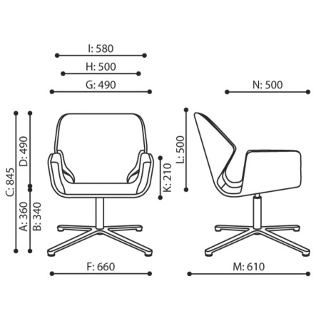 Dimensions du fauteuil Booi Lounge avec vues de face et de profil – Booi Lounge