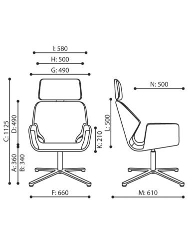 Dimensions du fauteuil Booi Lounge avec vues de face et de profil – Booi Lounge