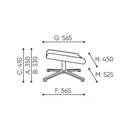 Dimensions du repose-pieds Booi avec vues de face et de profil – Booi