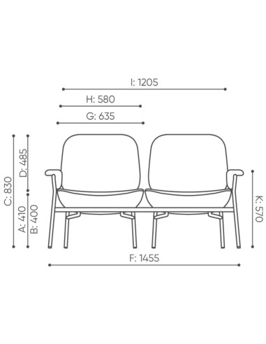 Dimensions du duo de fauteuils Epocc Lounge avec vue latérale – Epocc Lounge