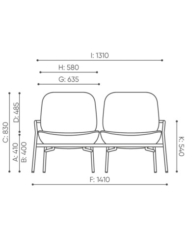 Dimensions du duo de fauteuils Epocc Lounge avec vue de face – Epocc Lounge