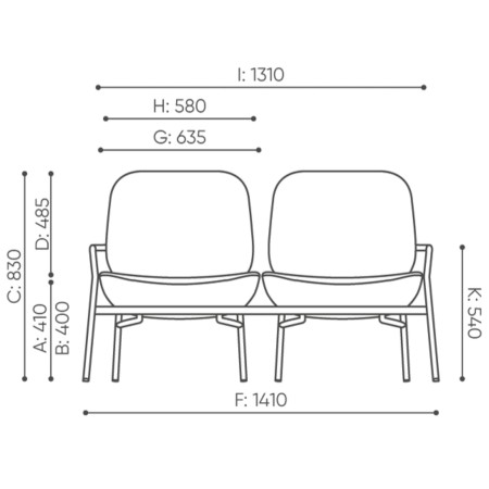 Dimensions du duo de fauteuils Epocc Lounge avec vue de face – Epocc Lounge