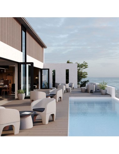 Fauteuils Gummy Bear en plastique recyclé bleu clair et rose clair dans un espace design – Gummy Bear