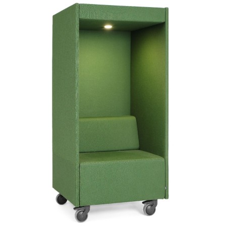 Cabine phonique Quadra verte avec éclairage intégré, vue latérale – Quadra