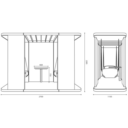 Dimensions du Social Swing avec vues face et profil – Social Swing